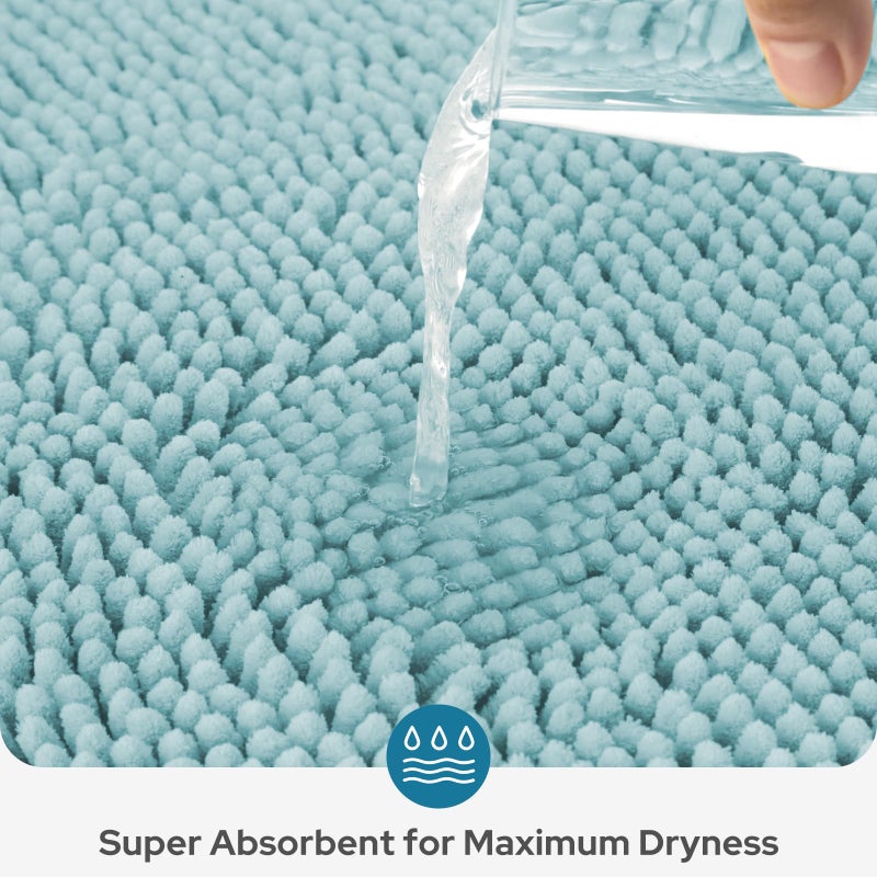 BYSURE Light Blue Bathroom Rugs Sets 3 Piece Non Slip Extra Absorbent Plush Chenille Soft Washable Bath Mats - Image 3